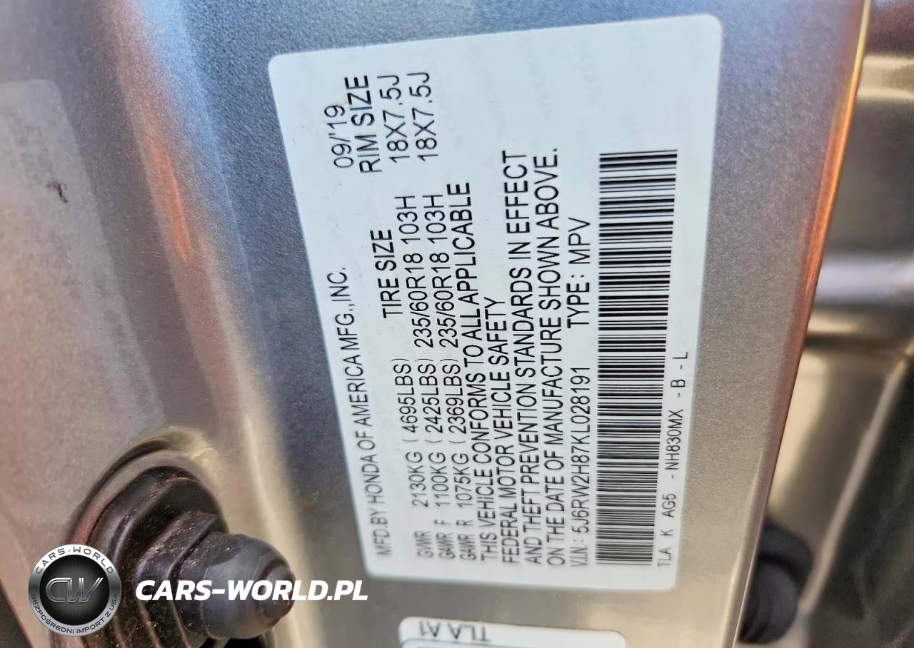 2019 Honda Cr-V Exl VIN:5J6RW2H87KL028191 - 12