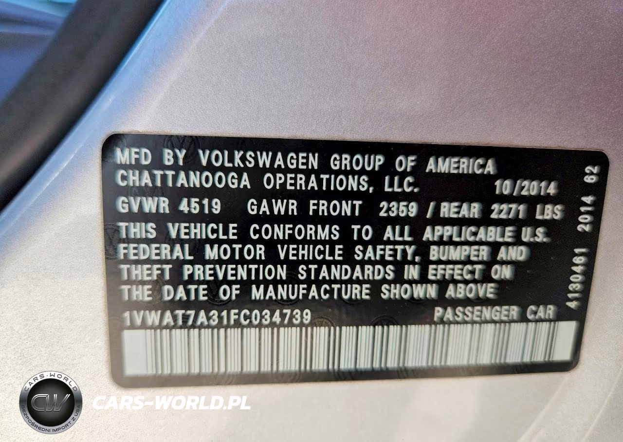2015 Volkswagen Passat S VIN:1VWAT7A31FC034739 - 12