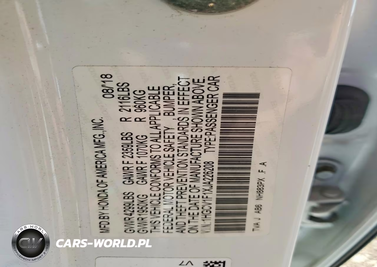 2018 Honda Accord VIN:1HGCV1F1XJA226208 - 12