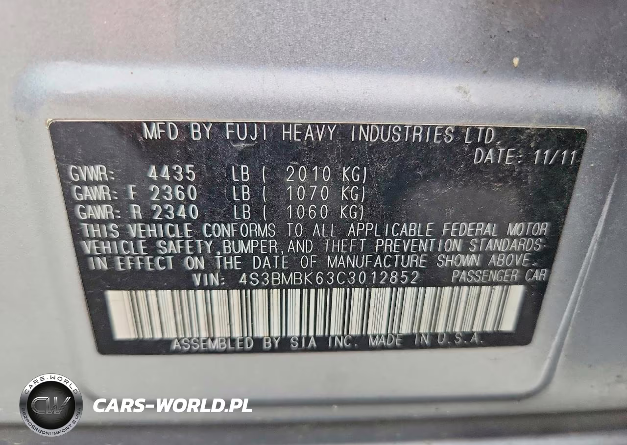 2012 Subaru Legacy 2.5I Limited VIN:4S3BMBK63C3012852 - 12