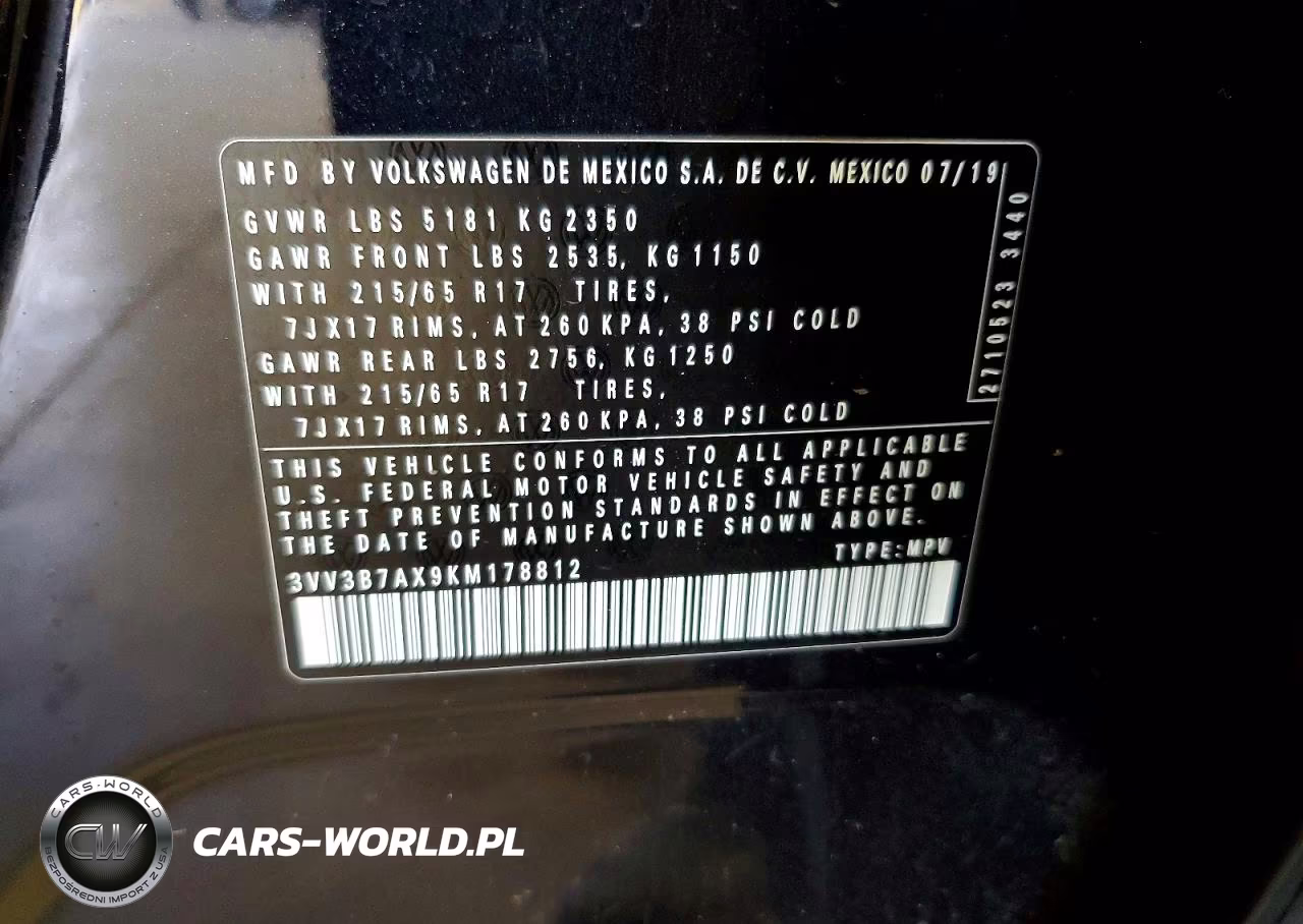 2019 Volkswagen Tiguan Se VIN:3VV3B7AX9KM178812 - 13