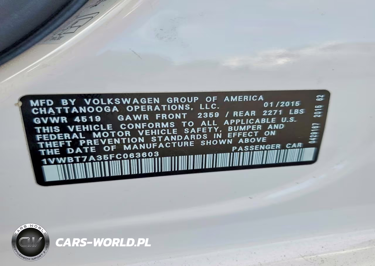 2015 Volkswagen Passat Se VIN:1VWBT7A35FC063603 - 12