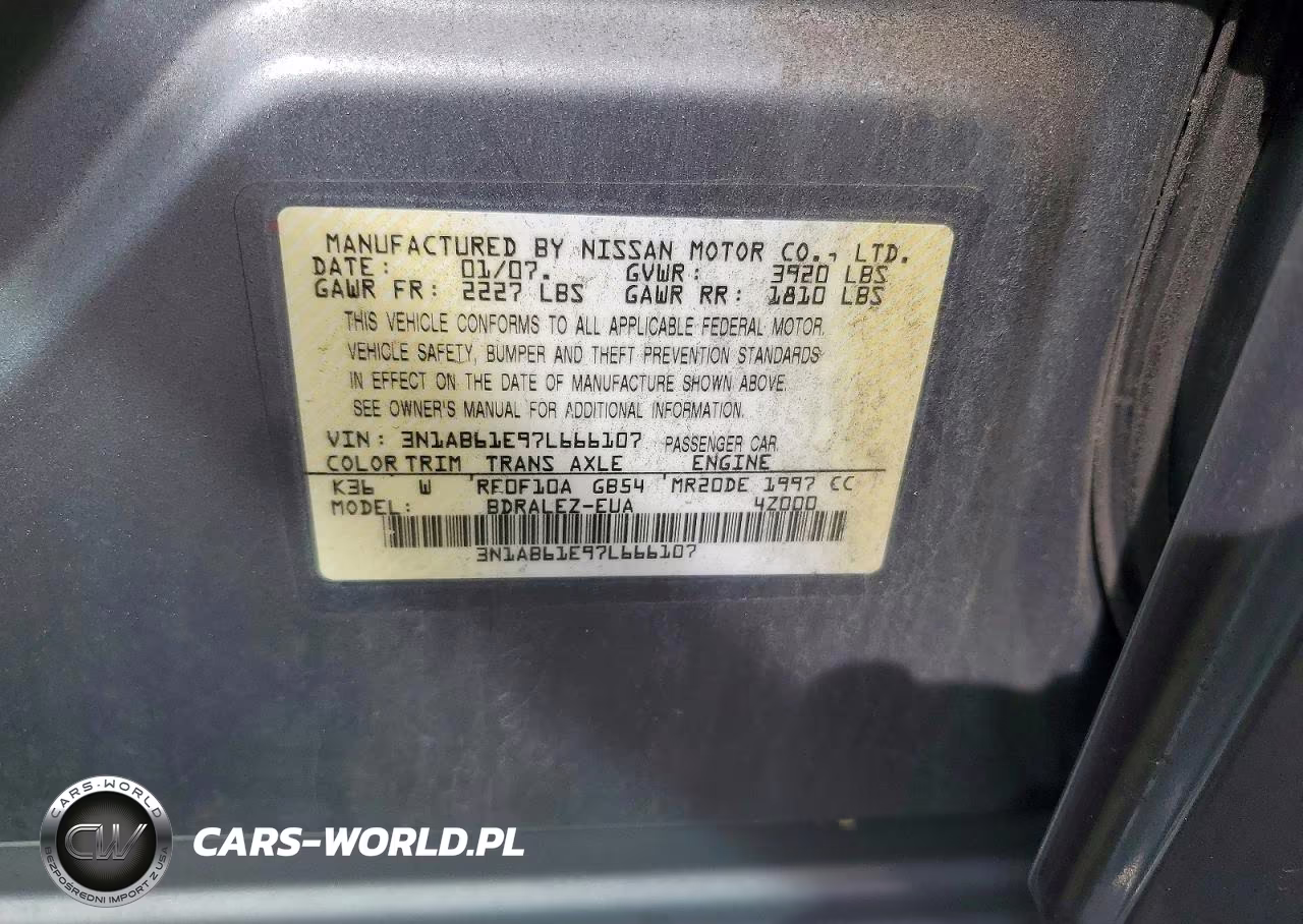 2007 Nissan Sentra 2.0 VIN:3N1AB61E97L666107 - 12
