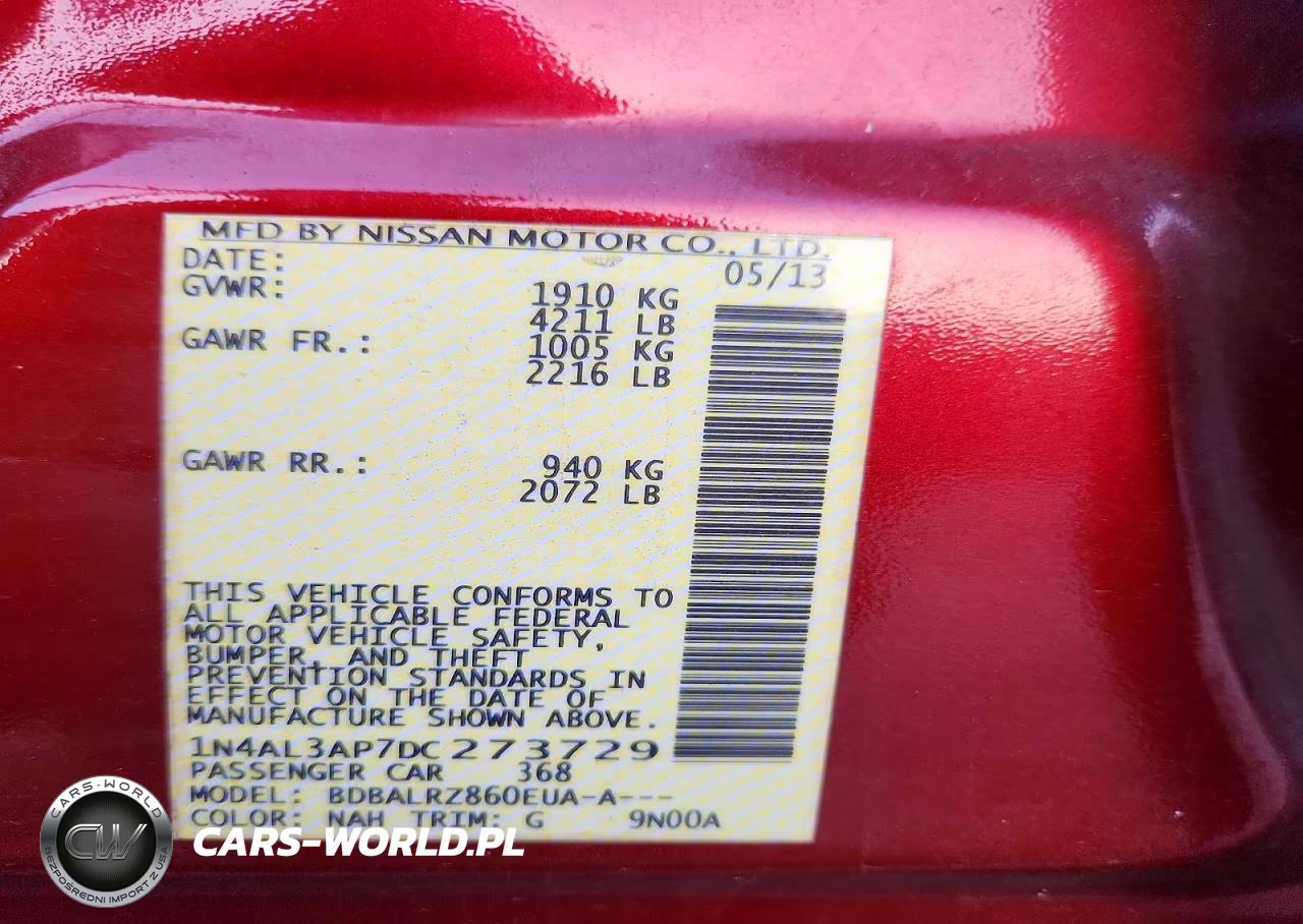 2013 Nissan Altima 2.5 VIN:1N4AL3AP7DC273729 - 12