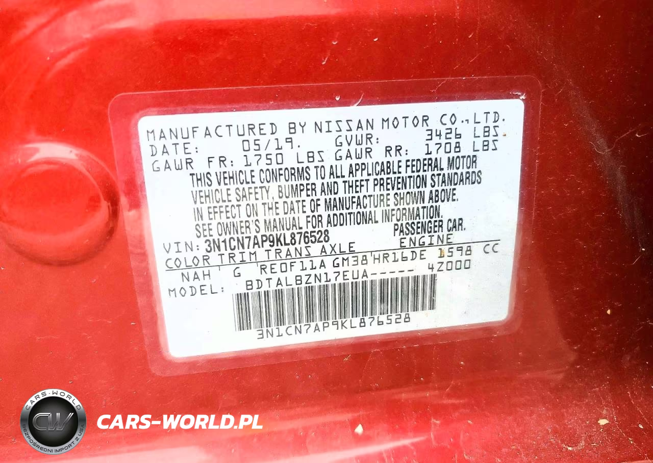 2019 Nissan Versa Sv VIN:3N1CN7AP9KL876528 - 13