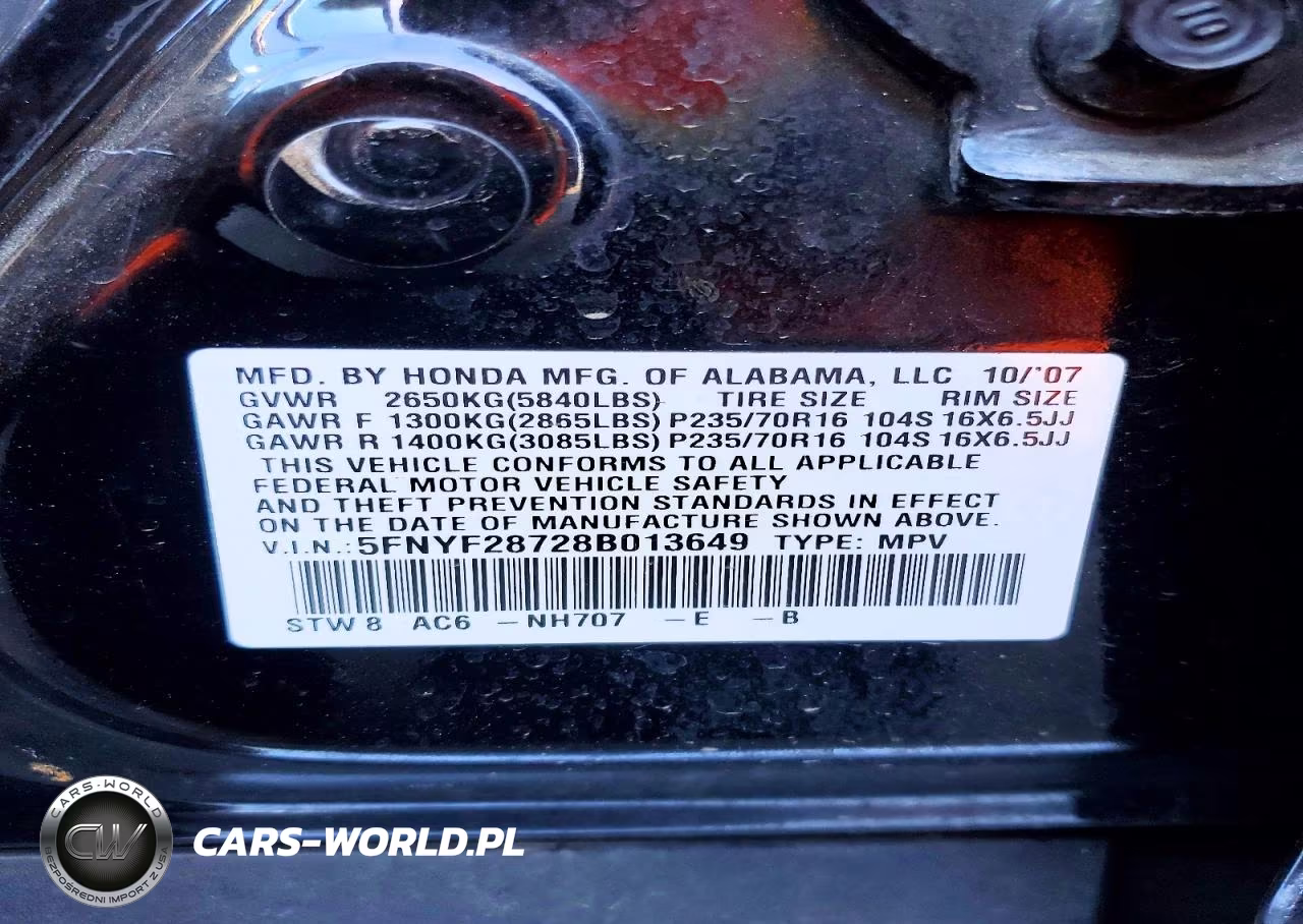 2008 Honda Pilot Exl VIN:5FNYF28728B013649 - 13