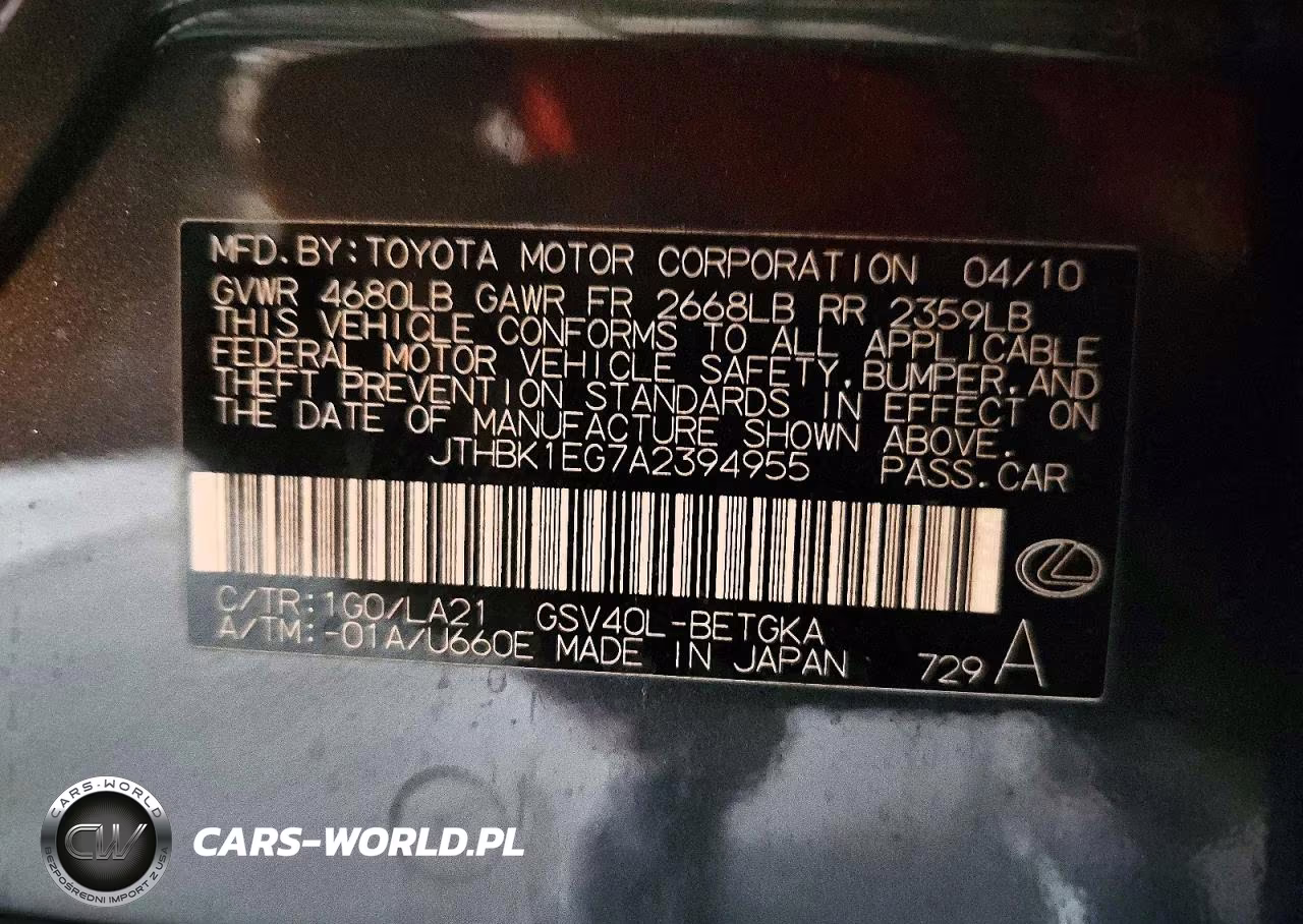 2010 Lexus Es 350 VIN:JTHBK1EG7A2394955 - 12