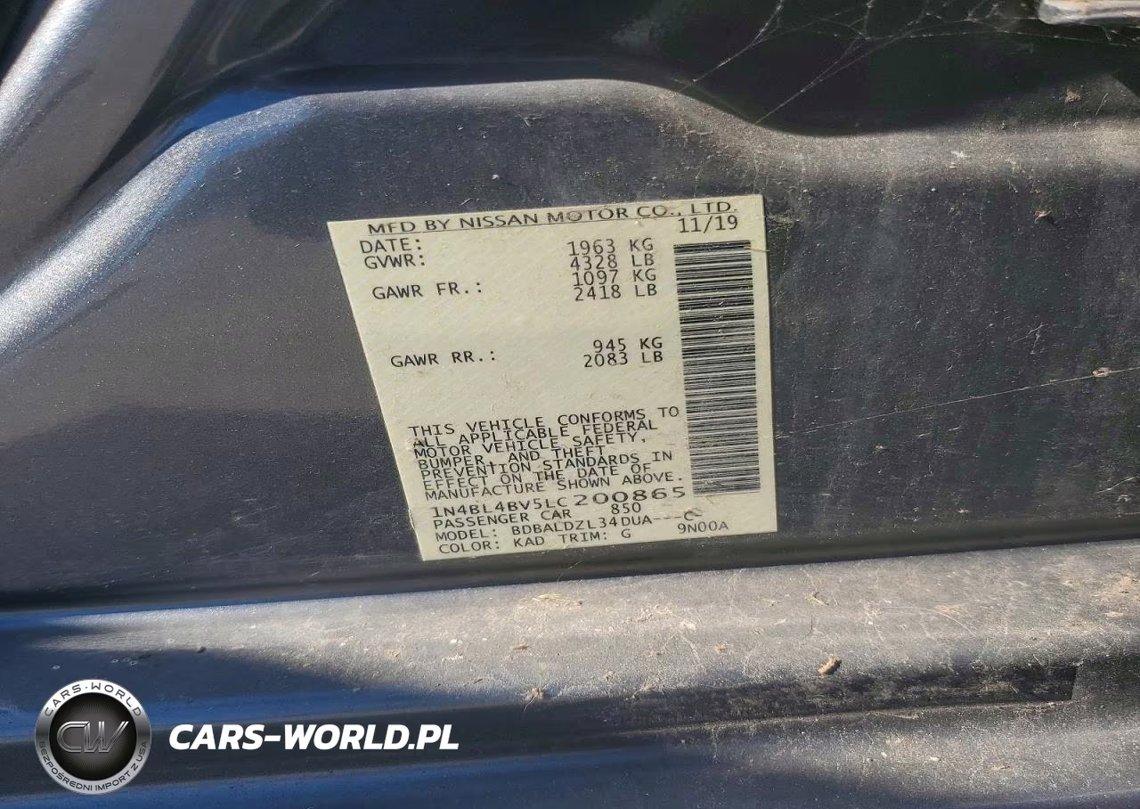 2020 Nissan Altima S VIN:1N4BL4BV5LC200865 - 12