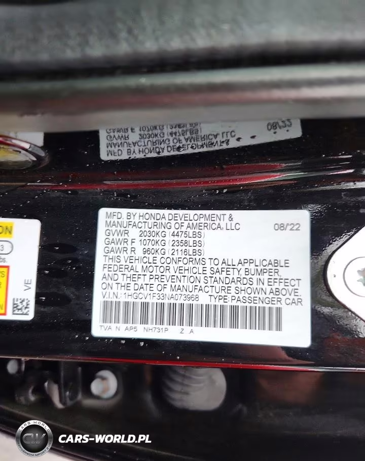 2022 Honda Accord Sport VIN:1HGCV1F33NA073968 - 12