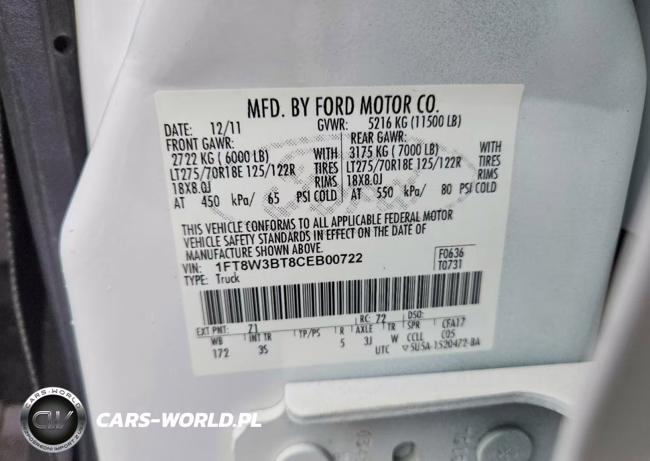 2012 Ford F350 Super Duty VIN:1FT8W3BT8CEB00722 - 12