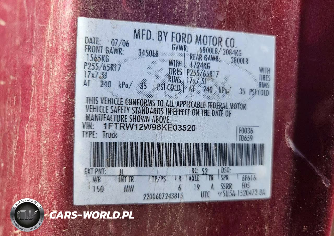 2006 Ford F150 Xlt VIN:1FTRW12W96KE03520 - 12