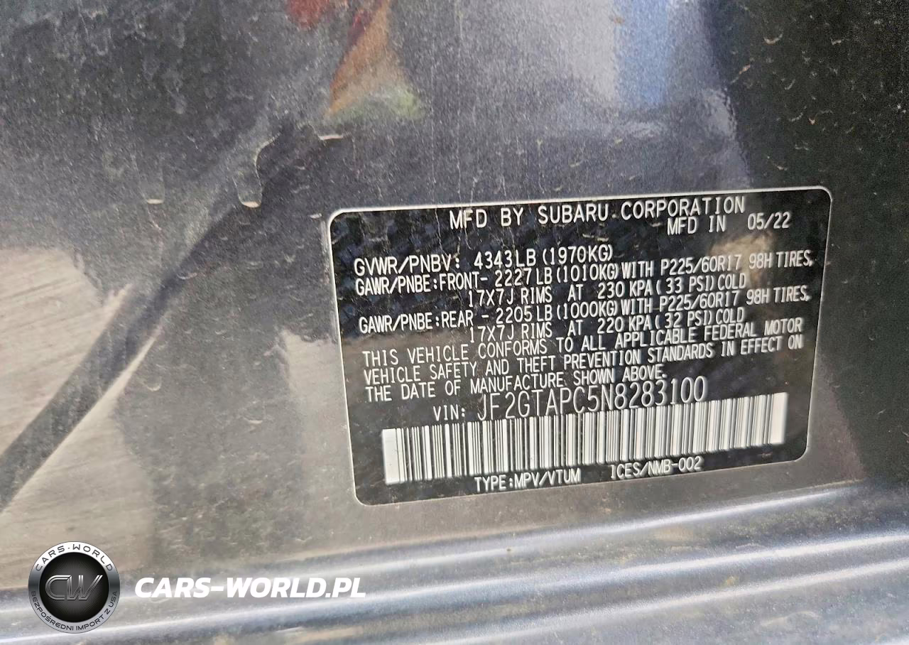 2022 Subaru Crosstrek Premium VIN:JF2GTAPC5N8283100 - 12