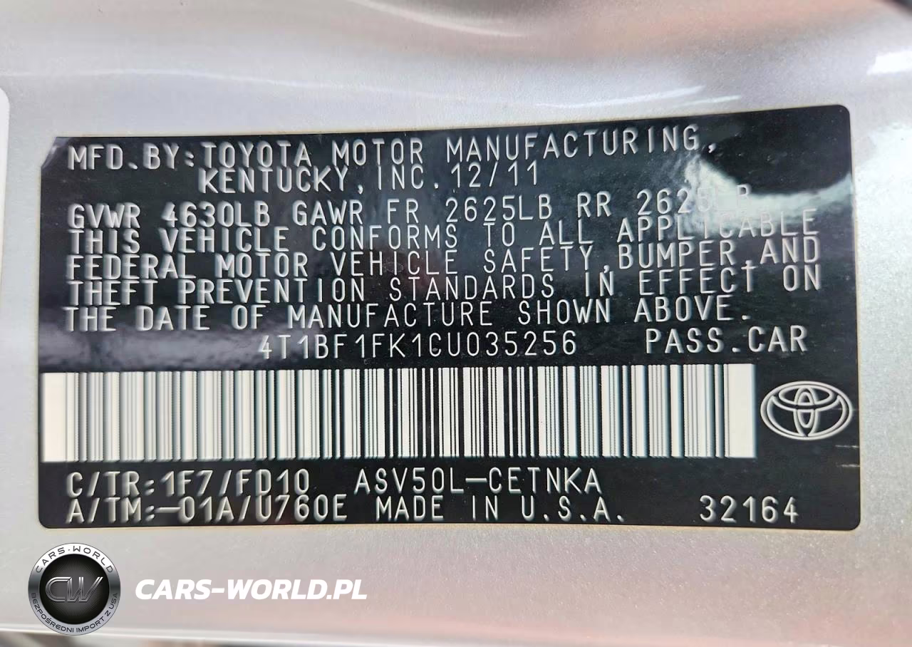2012 Toyota Camry Le VIN:4T1BF1FK1CU035256 - 12