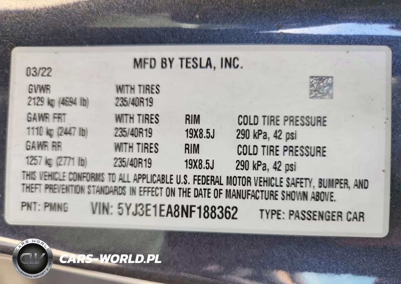 2022 Tesla Model 3 VIN:5YJ3E1EA8NF188362 - 12