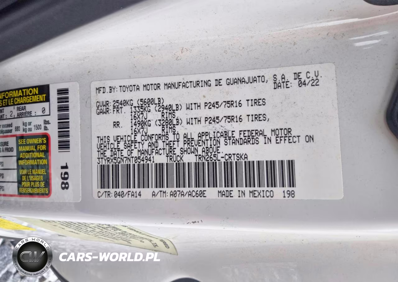 2022 Toyota Tacoma Sr VIN:3TYRX5GN7NT054941 - 12