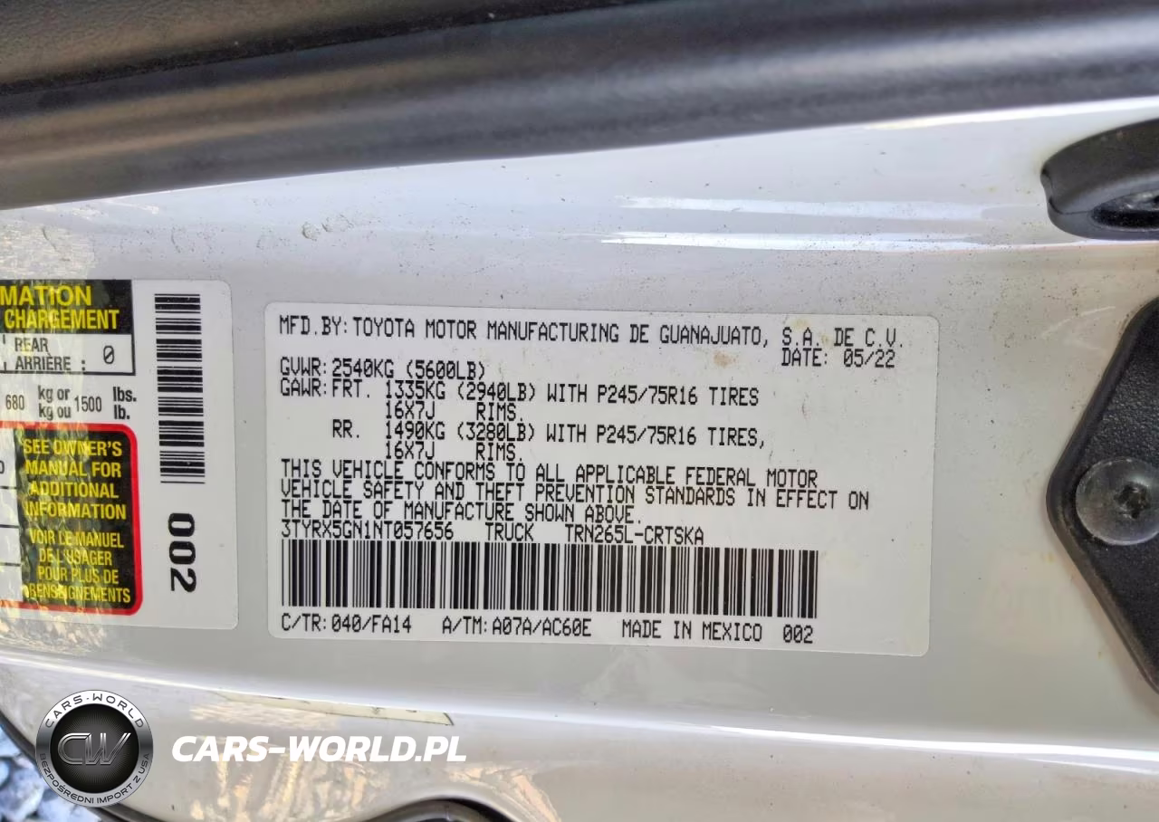 2022 Toyota Tacoma Sr VIN:3TYRX5GN1NT057656 - 12