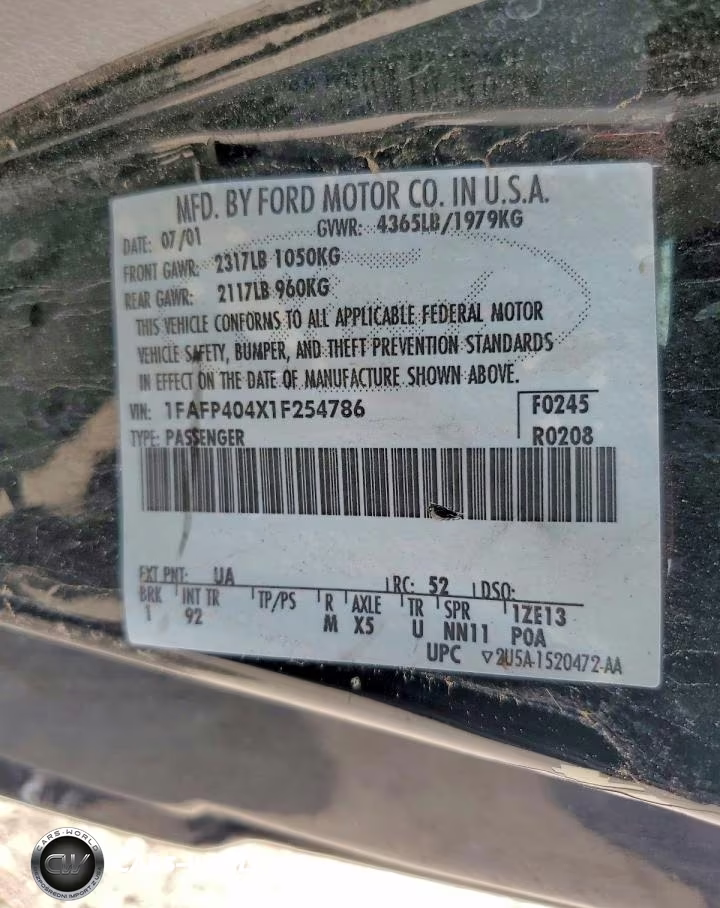 2001 Ford Mustang VIN:1FAFP404X1F254786 - 12
