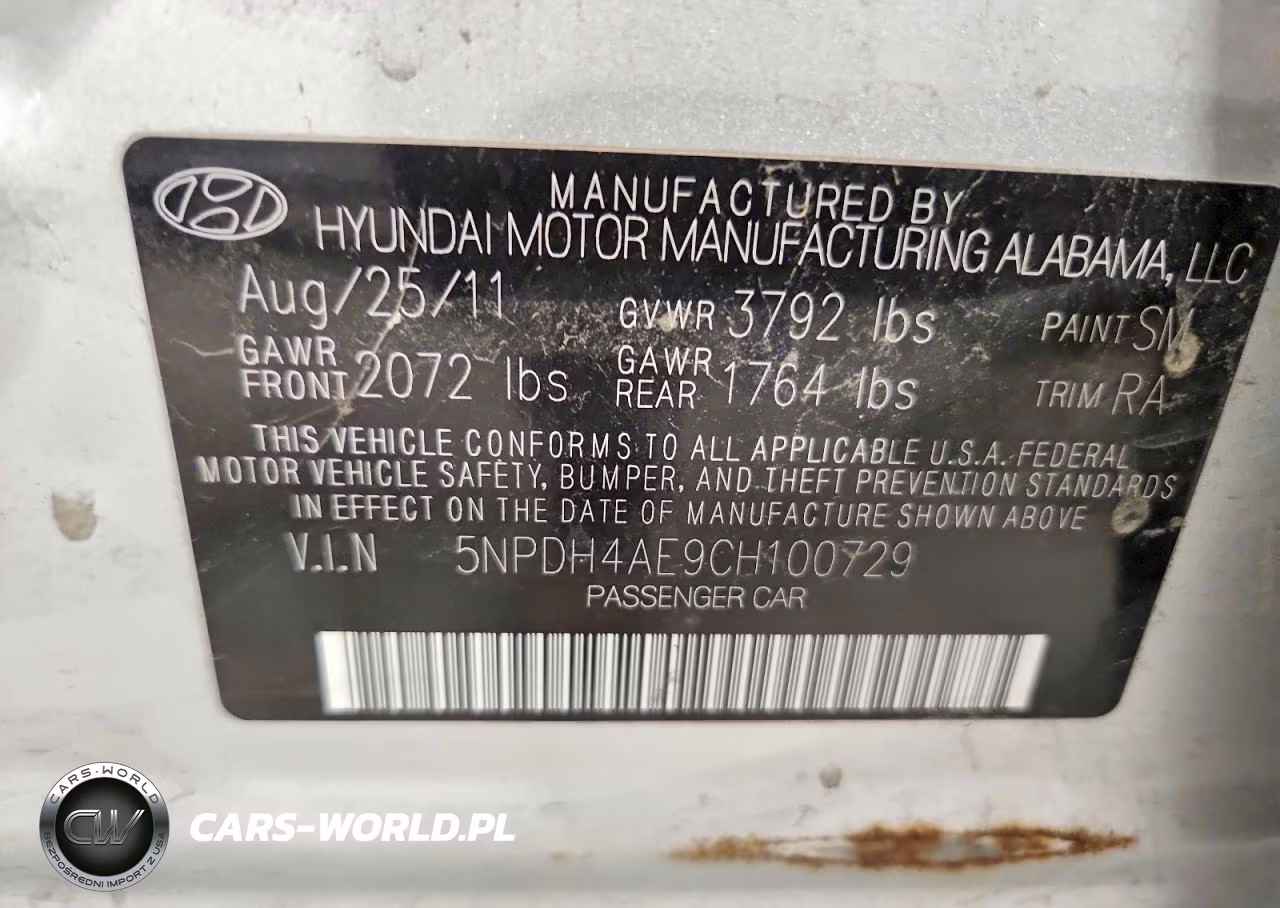 2012 Hyundai Elantra Gls VIN:5NPDH4AE9CH100729 - 12