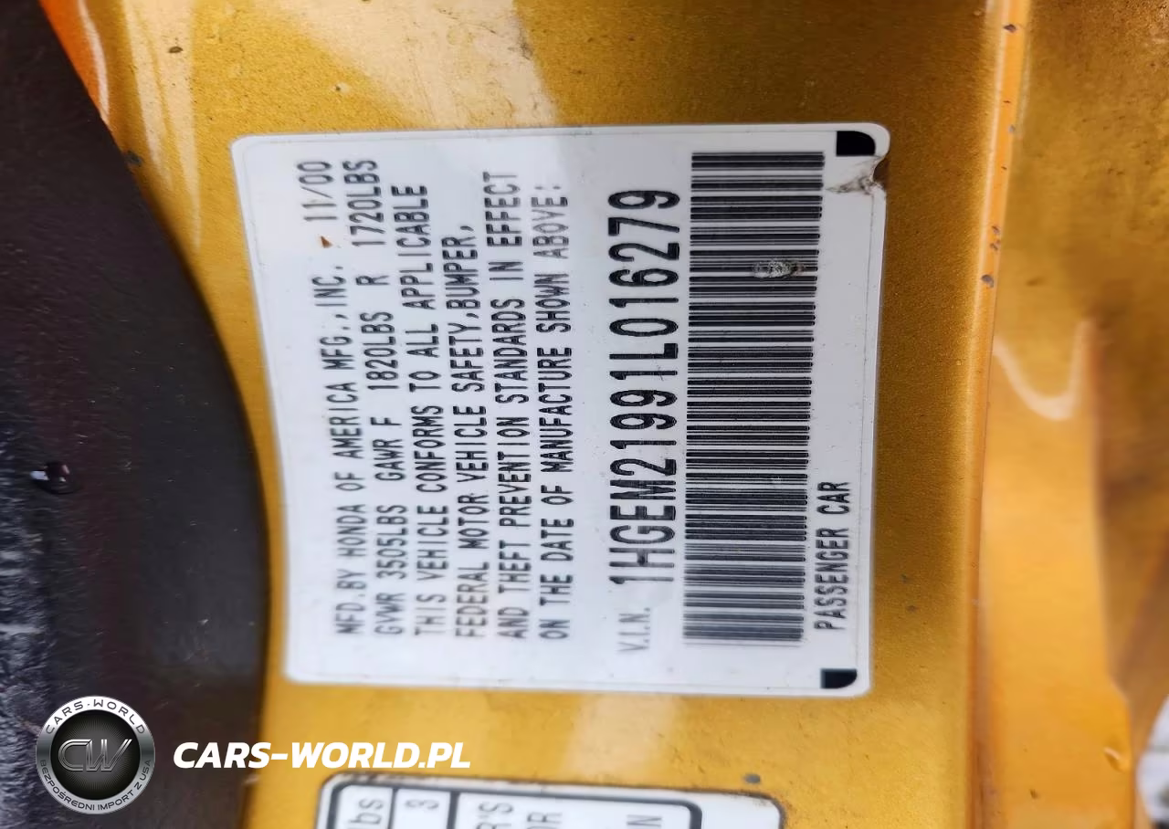 2001 Honda Civic Si VIN:1HGEM21991L016279 - 12