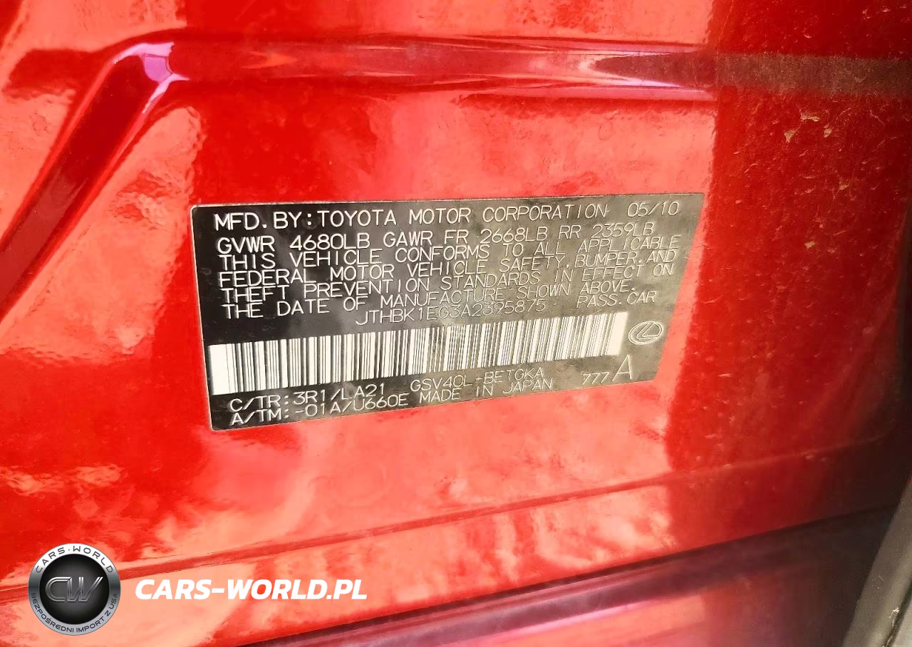 2010 Lexus Es 350 VIN:JTHBK1EG3A2395875 - 12