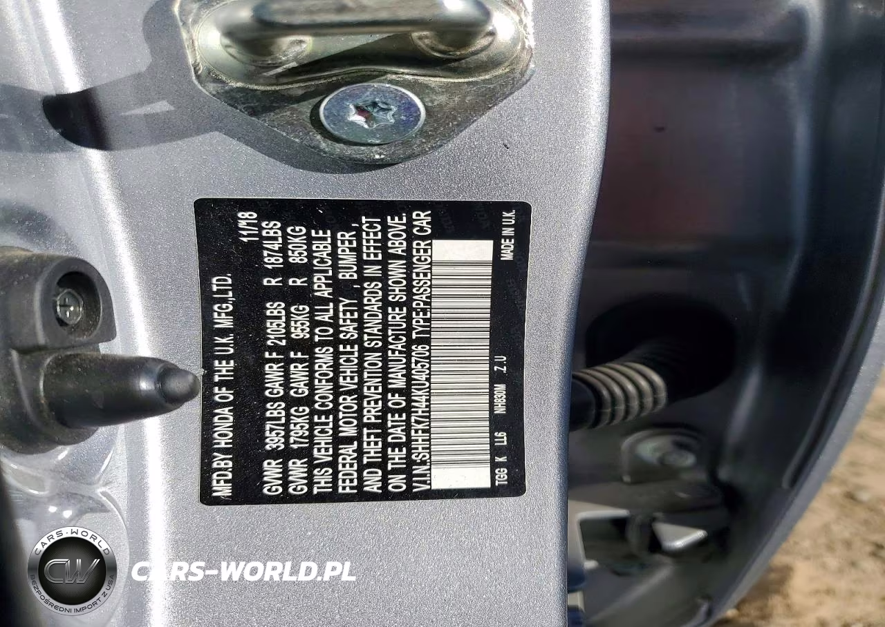 2019 Honda Civic Sport VIN:SHHFK7H44KU405706 - 13