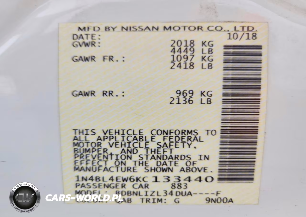 2019 Nissan Altima Sl VIN:1N4BL4EW6KC133440 - 13