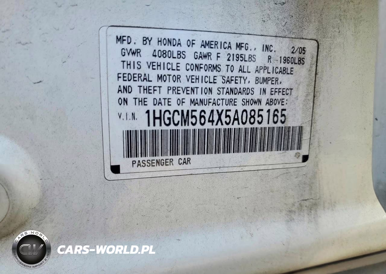 2005 Honda Accord Lx VIN:1HGCM564X5A085165 - 12