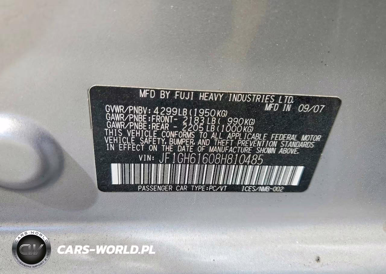 2008 Subaru Impreza VIN:JF1GH61608H810485 - 12