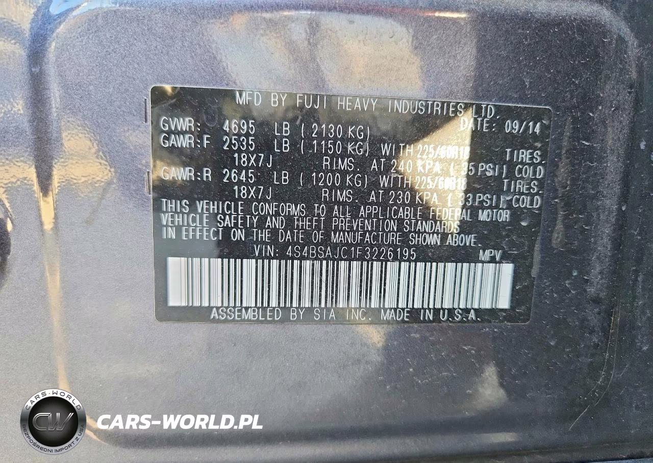 2015 Subaru Outback 2.5I Limited VIN:4S4BSAJC1F3226195 - 12