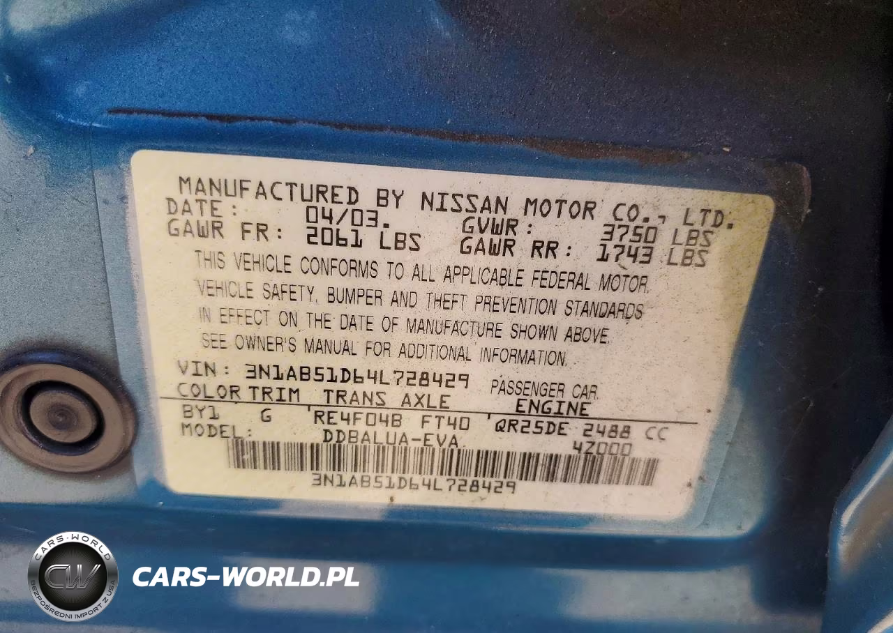 2004 Nissan Sentra Se-R Spec V VIN:3N1AB51D64L728429 - 12