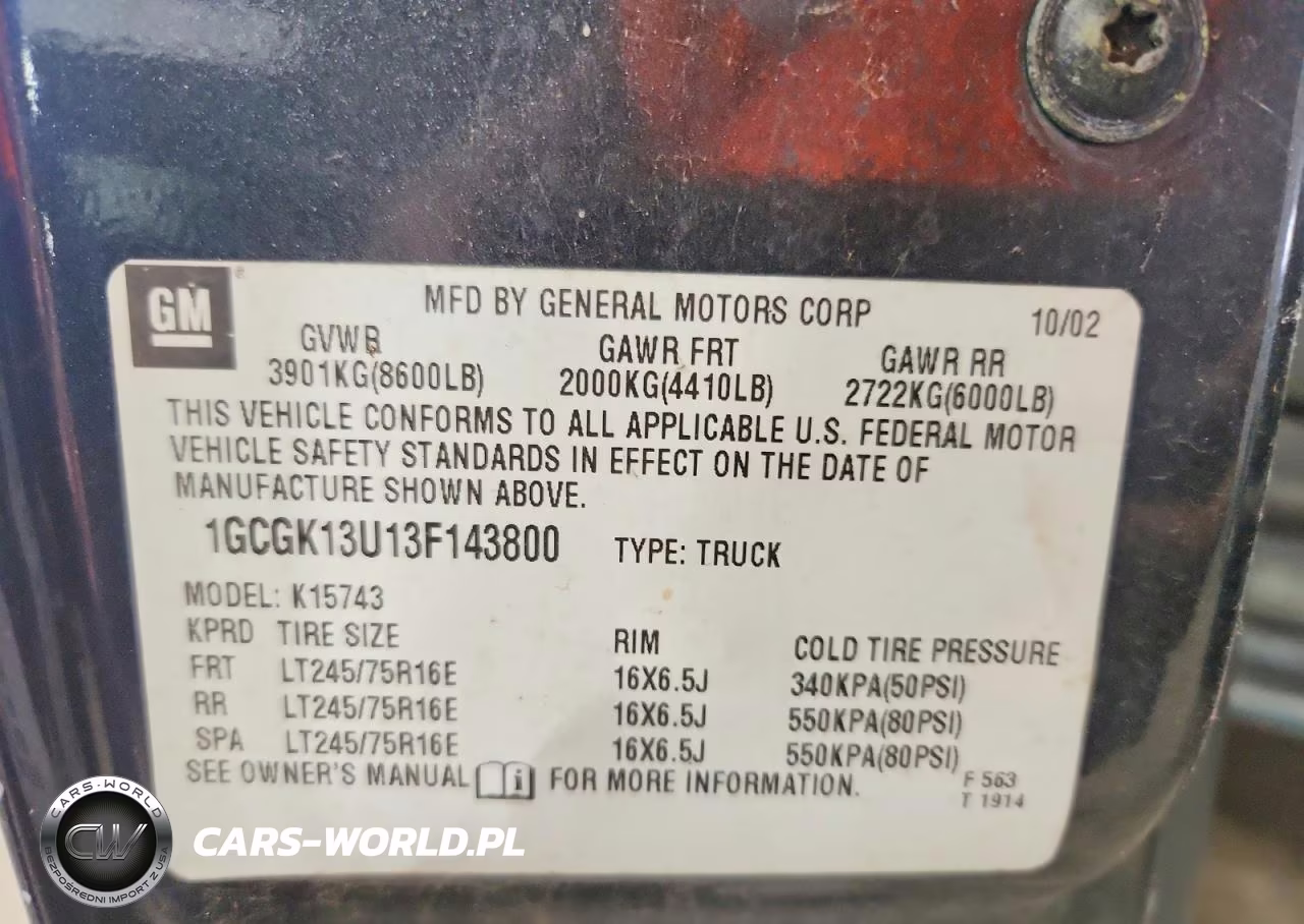 2003 Chevrolet Silverado K1500 Heavy Duty VIN:1GCGK13U13F143800 - 13