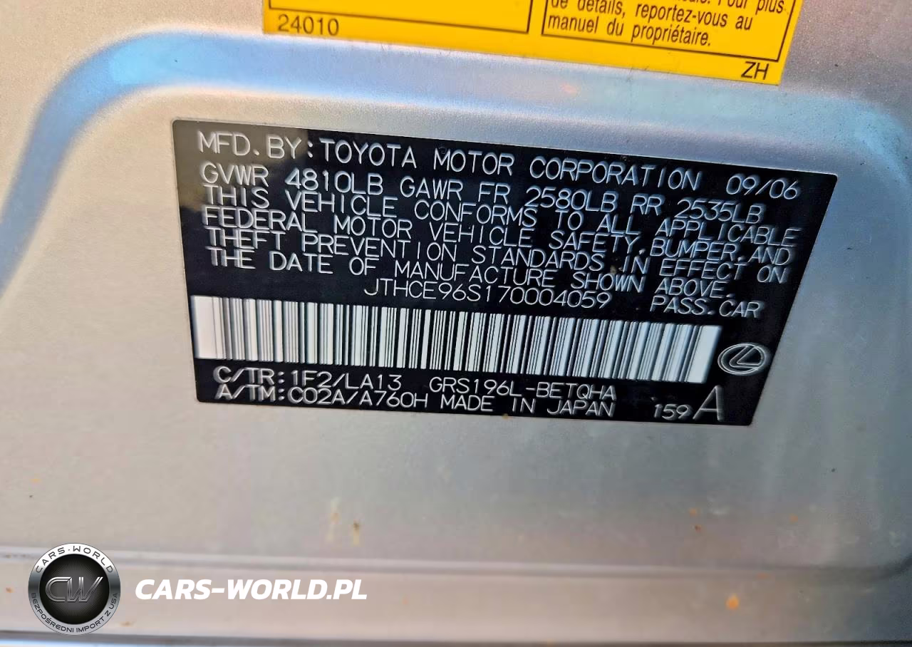 2007 Lexus Gs 350 VIN:JTHCE96S170004059 - 12
