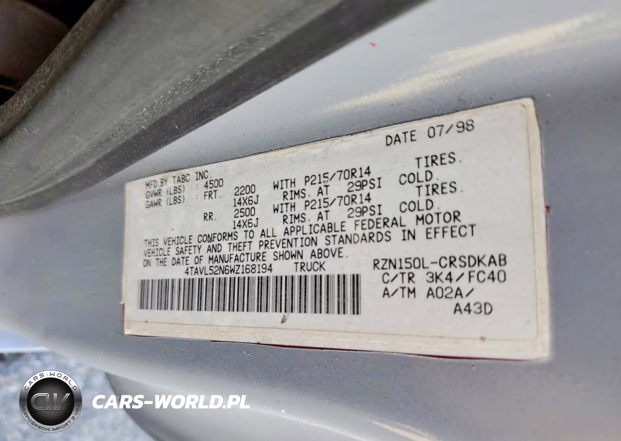 1998 Toyota Tacoma Base VIN:4TAVL52N6WZ168194 - 12