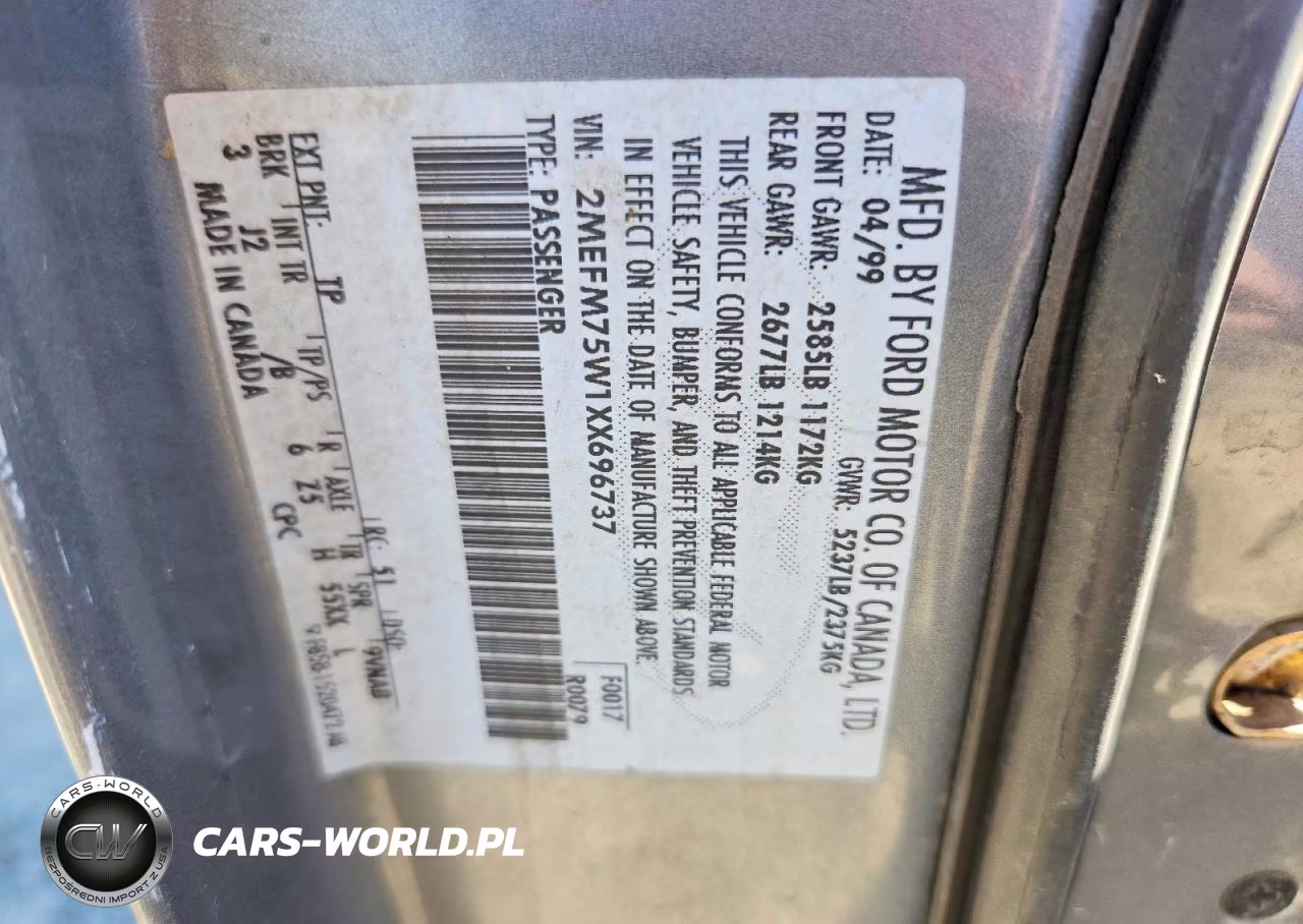 1999 Mercury Grand Marquis Ls VIN:2MEFM75W1XX696737 - 12
