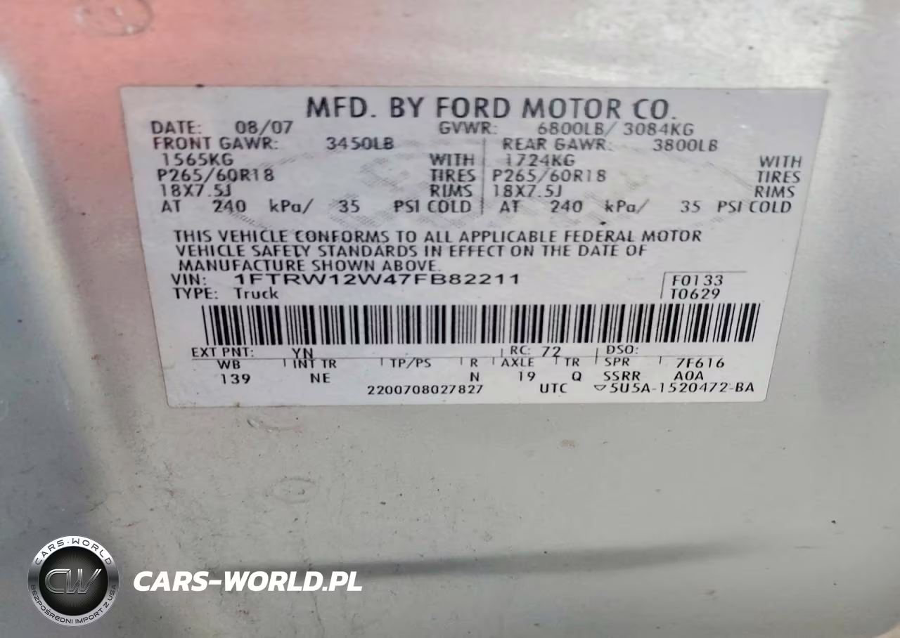 2007 Ford F150 Supercrew VIN:1FTRW12W47FB82211 - 12