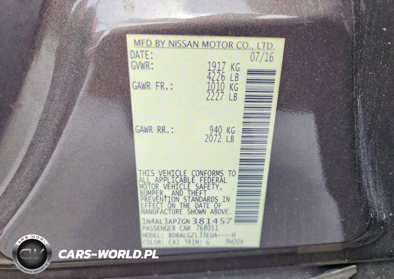 2016 Nissan Altima 2.5 S VIN:1N4AL3AP2GN381457 - 12