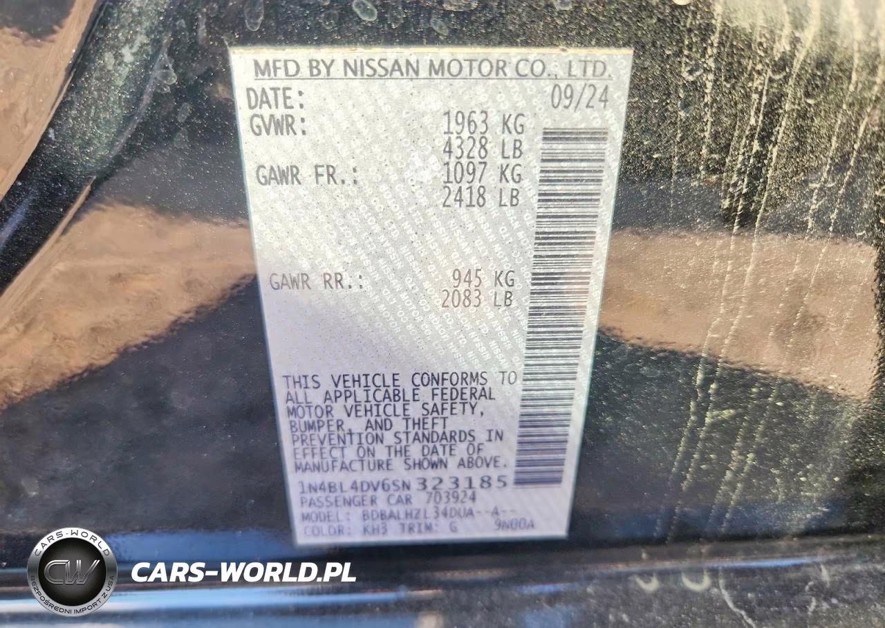 2025 Nissan Altima Sv VIN:1N4BL4DV6SN323185 - 12