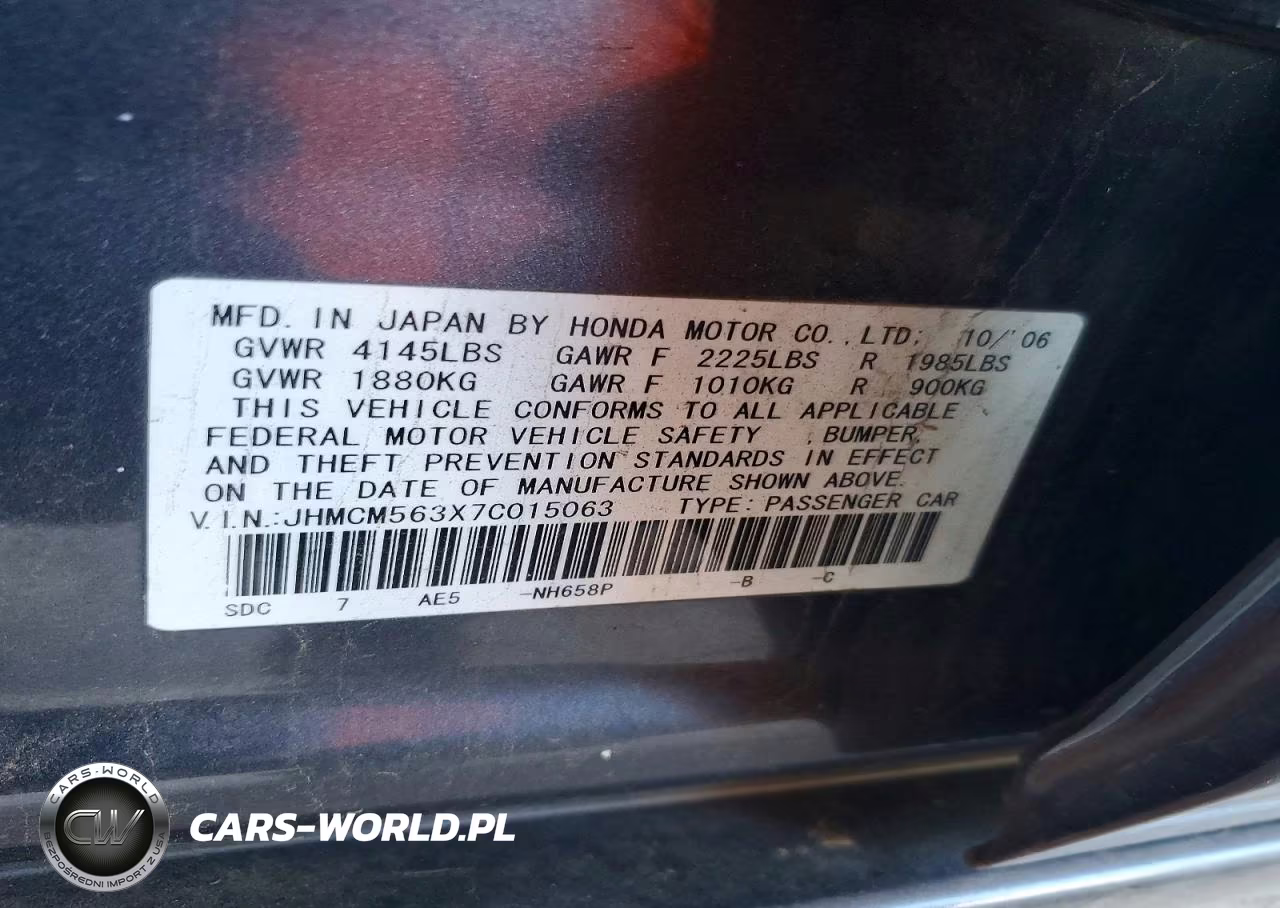 2007 Honda Accord Se VIN:JHMCM563X7C015063 - 13