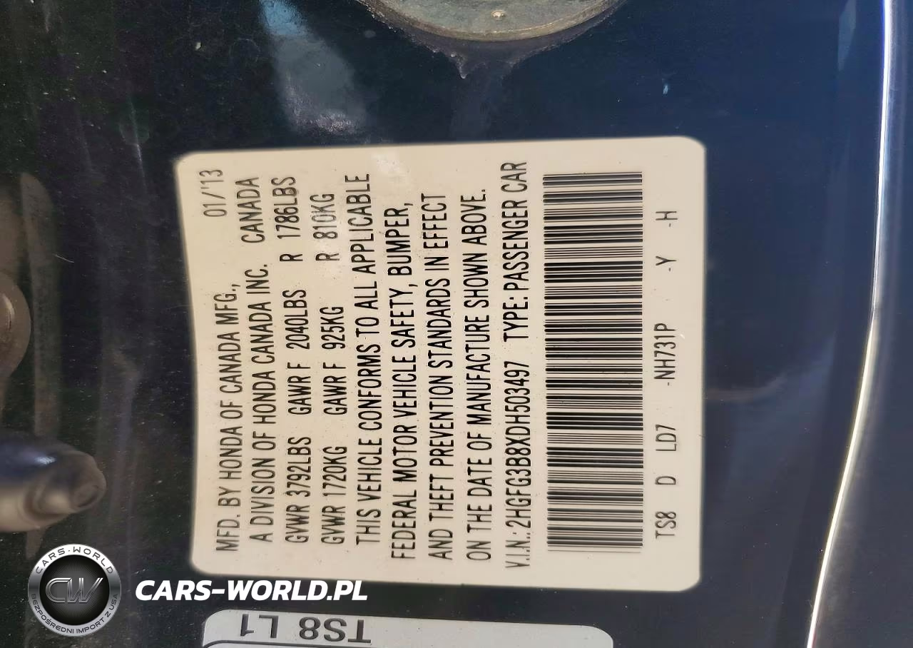 2013 Honda Civic Ex VIN:2HGFG3B8XDH503497 - 12