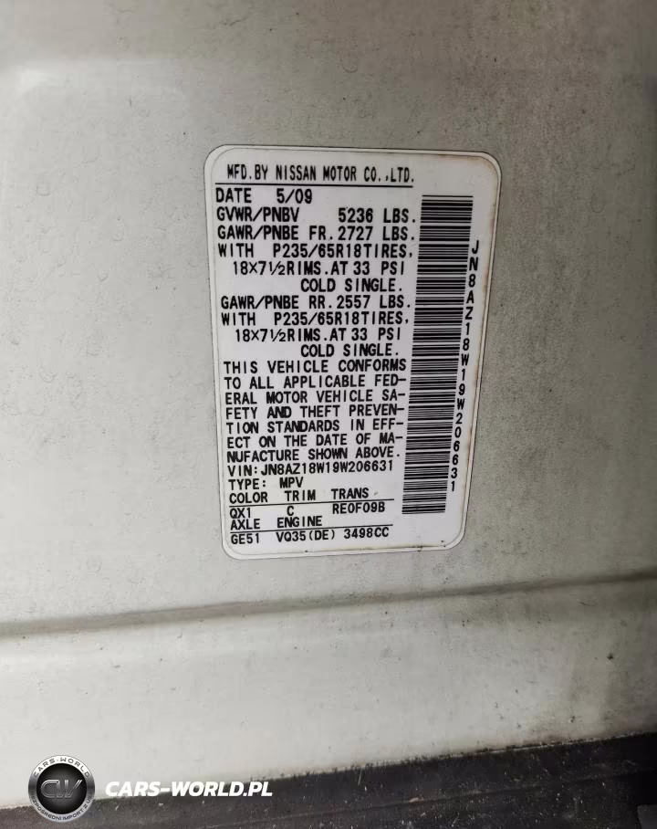 2009 Nissan Murano S VIN:JN8AZ18W19W206631 - 13
