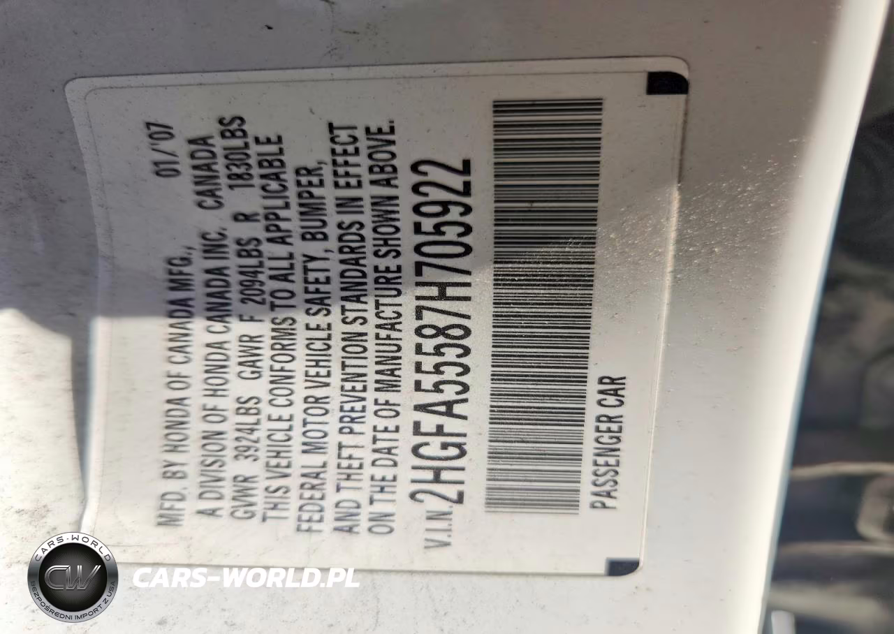 2007 Honda Civic Si VIN:2HGFA55587H705922 - 12
