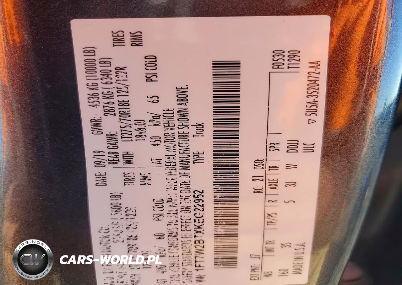 2019 Ford F250 Super Duty VIN:1FT7W2BTXKEG22952 - 12