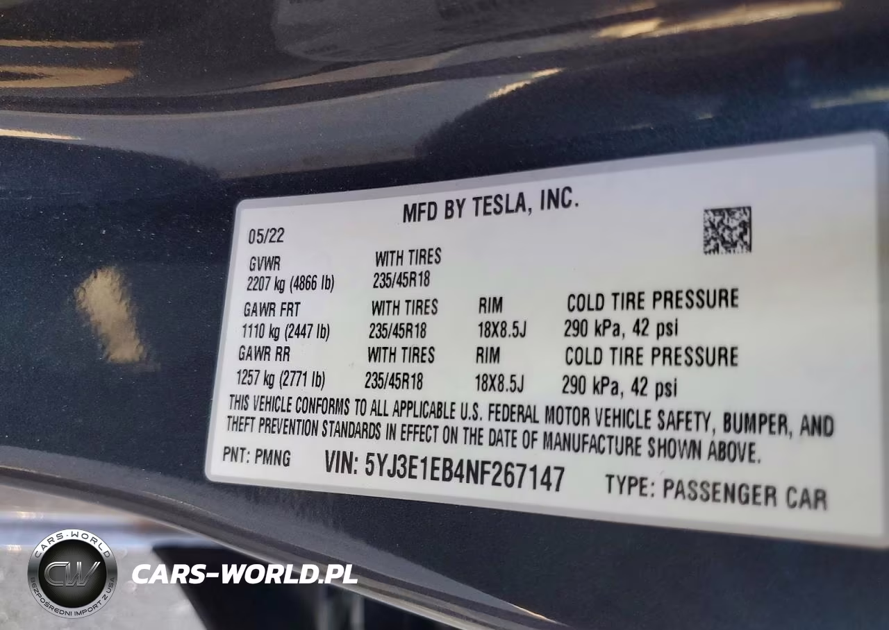 2022 Tesla Model 3 VIN:5YJ3E1EB4NF267147 - 12