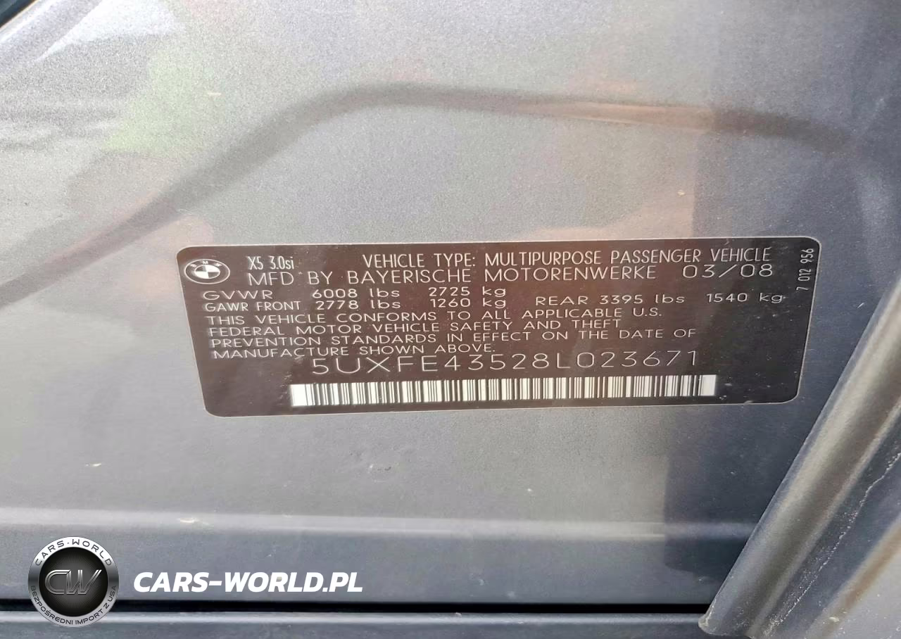 2008 BMW X5 3.0I VIN:5UXFE43528L023671 - 14