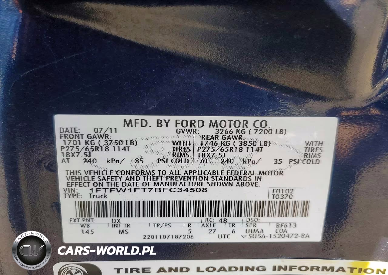 2011 Ford F150 Supercrew VIN:1FTFW1ET7BFC34508 - 12