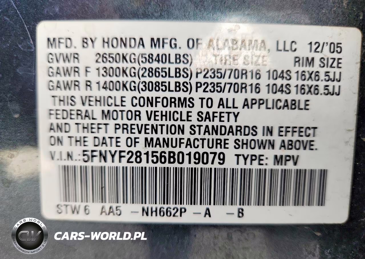 2006 Honda Pilot Lx VIN:5FNYF28156B019079 - 13