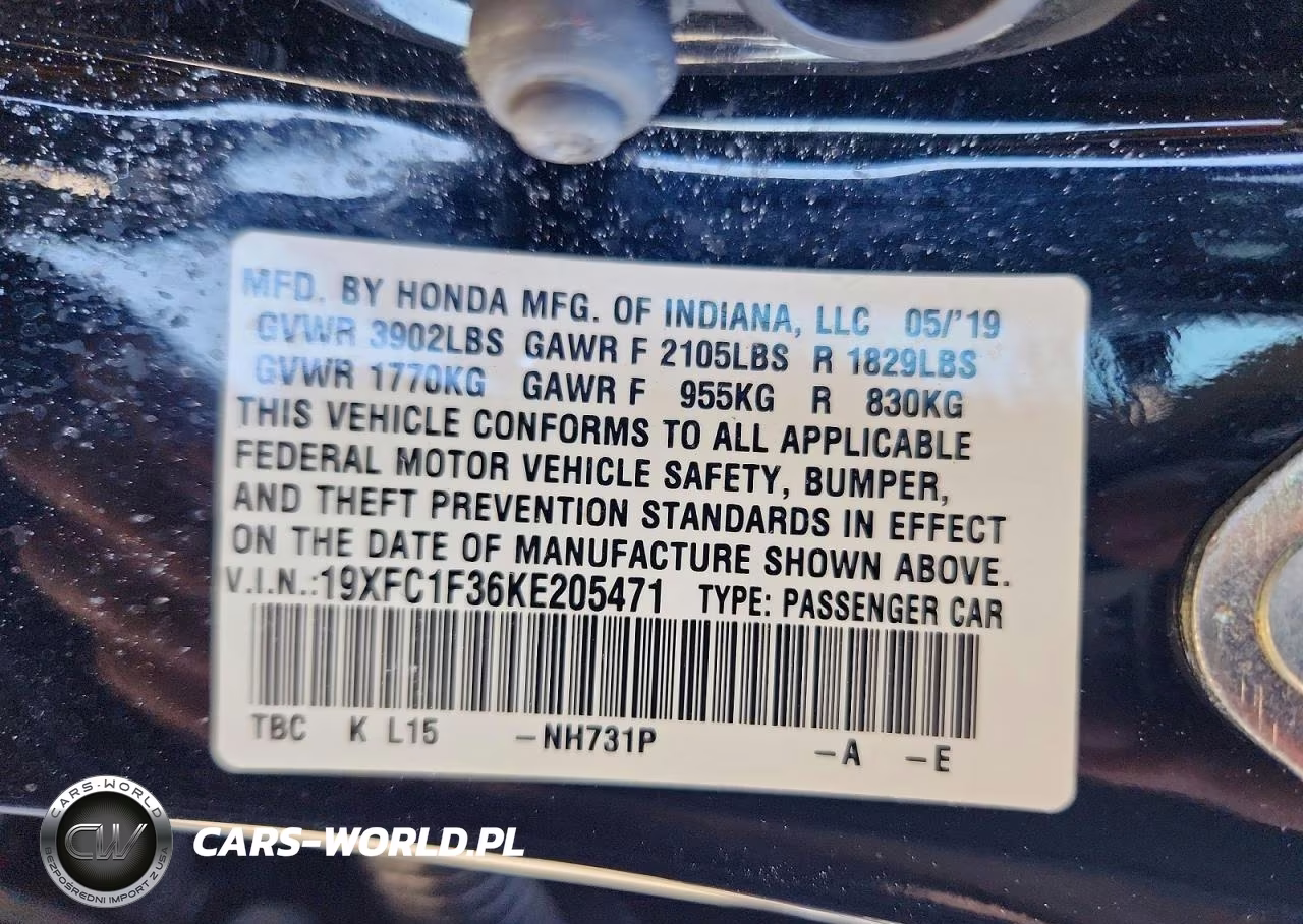 2019 Honda Civic Ex VIN:19XFC1F36KE205471 - 12
