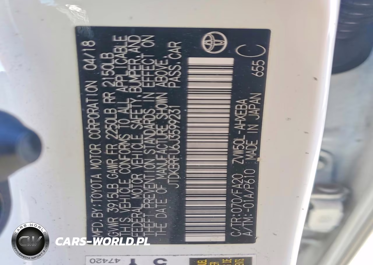 2018 Toyota Prius Two VIN:JTDKBRFU6J3599231 - 13