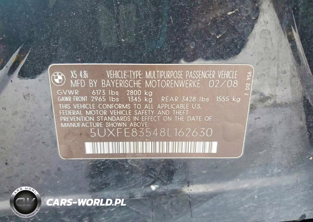 2008 BMW X5 4.8I VIN:5UXFE83548L162630 - 13