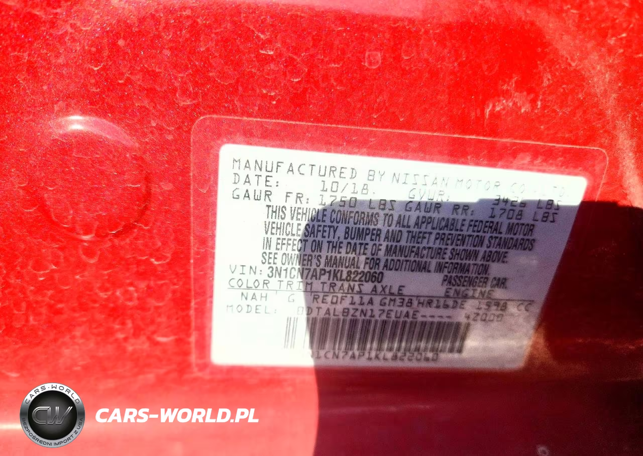 2019 Nissan Versa Sv VIN:3N1CN7AP1KL822060 - 12